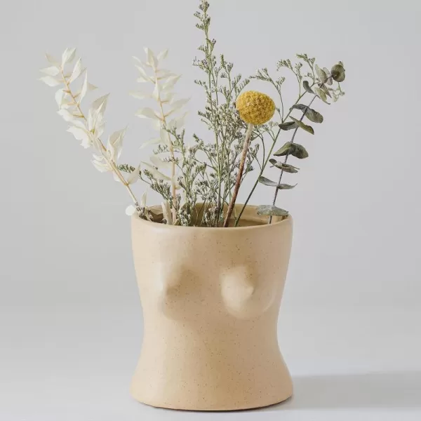 Body Vase Female Form Boob Planter Flower Vase wDrainage Plug Speckled Matte Nude Ceramic Feminine Women Sculpture Breast Cute Chic Plant Pot Boho Home Decor Desk Small Accent Unique Boob GiftsSandy Nude Top
