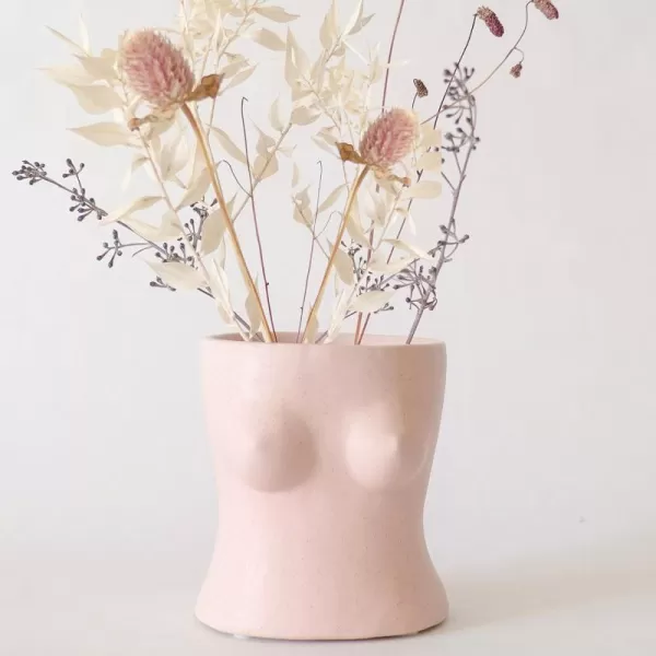 Body Vase Female Form Boob Planter Flower Vase wDrainage Plug Speckled Matte Nude Ceramic Feminine Women Sculpture Breast Cute Chic Plant Pot Boho Home Decor Desk Small Accent Unique Boob GiftsBlush Pink Top