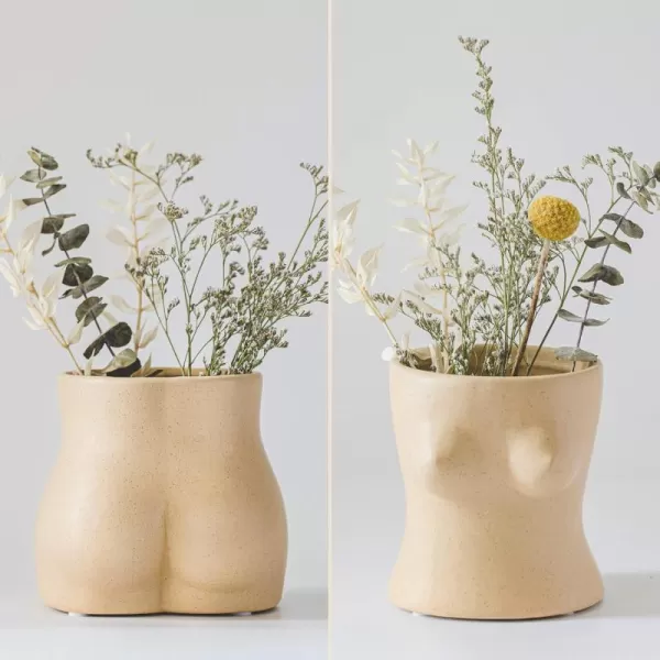 Body Vase Female Form Butt Planter Booty Vases for Flowers Boob Planter Bust Flower Vases wDrainage Hole Speckled Matte Nude Ceramic Cheeky Cute Small Indoor Plant Pot Modern Boho Room Decor