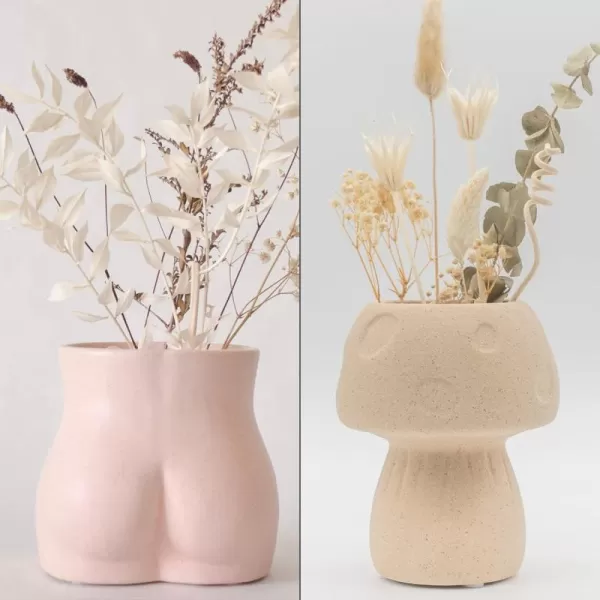Body Vase Female Form Planter Booty Vases for Flowers wDrainage Speckled Matte Pink Mushroom Decor Vase Textured Sand Handmade Design Ceramic Plant Pot Indoor Plants Modern Boho Cottagecore