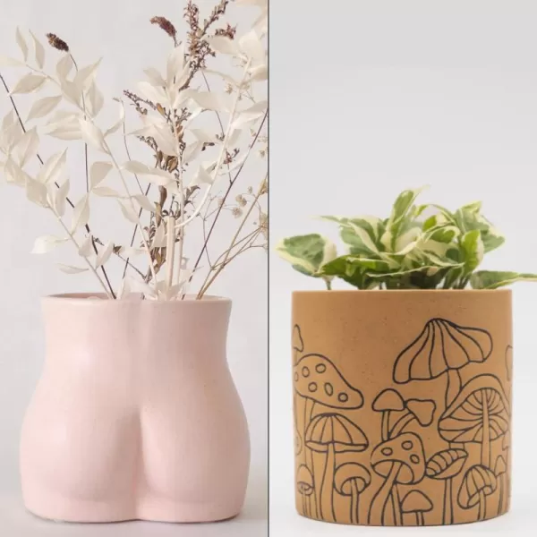 Butt Planter Booty Vases for Flowers wDrainage Speckled Matte Pink Mushroom Decor Planter Handmade Design Terraoctta Ceramic Unique Retro Plant Pot Vintage Aesthetic Decoration Funky Eclectic