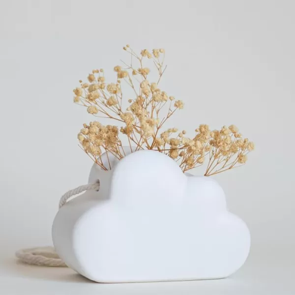 Cloud Decor Planter Indoor Hanging Plant Pot White Ceramic Hanging Pot Adjustable Macrame Rope w Drainage Hole Unique Dreamy Flower Pots Organic Modern Cute Aesthetic Small Ceiling PlanterCloud Matte White