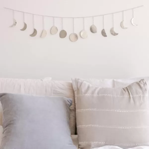 Moon Phase Wall Hanging Handmade Gold Metal Moons Decor 13 Moons 36quot Garland Phases of The Moon Celestial Wall Art Bohemian Gold Room Decor Aesthetic Zen Boho Girl Bedroom Headboard DormSilver Garland