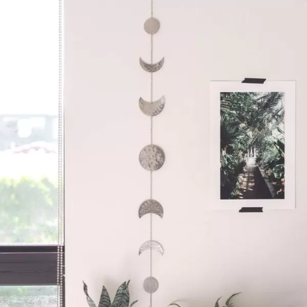 Moon Phase Wall Hanging Handmade Gold Metal Moons Decor 13 Moons 36quot Garland Phases of The Moon Celestial Wall Art Bohemian Gold Room Decor Aesthetic Zen Boho Girl Bedroom Headboard DormSilver Banner