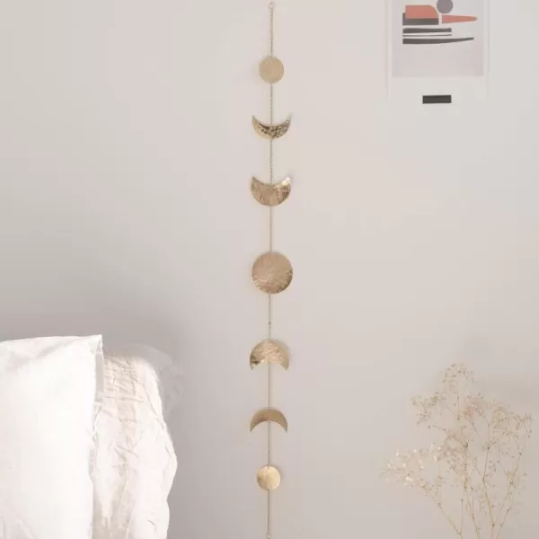 Moon Phase Wall Hanging Handmade Gold Metal Moons Decor 13 Moons 36quot Garland Phases of The Moon Celestial Wall Art Bohemian Gold Room Decor Aesthetic Zen Boho Girl Bedroom Headboard DormGold Banner