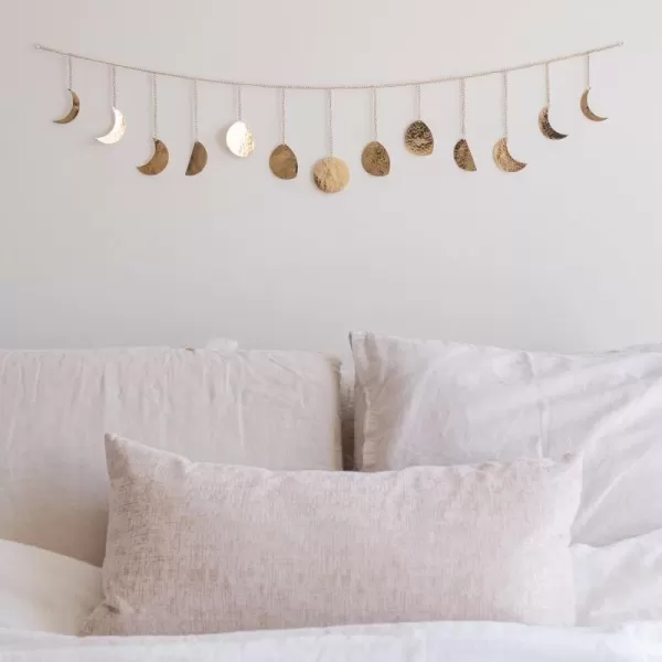Moon Phase Wall Hanging Handmade Gold Metal Moons Decor 13 Moons 36quot Garland Phases of The Moon Celestial Wall Art Bohemian Gold Room Decor Aesthetic Zen Boho Girl Bedroom Headboard DormGold Garland