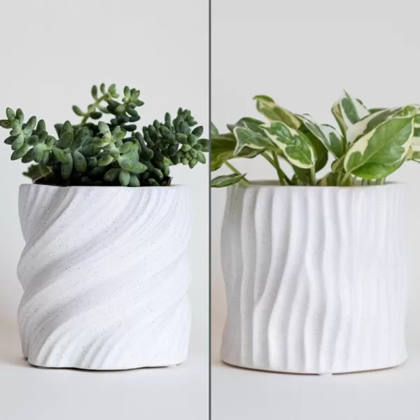Spiral Planter Swirl Speckled Matte Small Indoor Plant Pot Mid Century Modern Centerpieces wDrainage Hole Wavy Planter White Ceramic Minimalist Aesthetic Unique Boho Retro Home Dcor