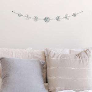 imageBASE ROOTS Moon Phase White Gray Wall Decor for Bedroom ampamp Living Room Bohemian Wall Decor Handmade Hammered Metal 34quot 7 Phases Moon Celestial Wall Art Gift for Women ampamp Kids
