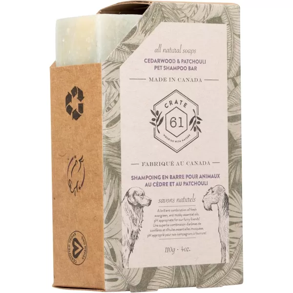 Cedarwood Patchouli 4pack Crate 61 All Natural Cold Process Pet Dog Shampoo Bar pH Balanced 100 plant based Plastic FreeCedarwood Patchouli