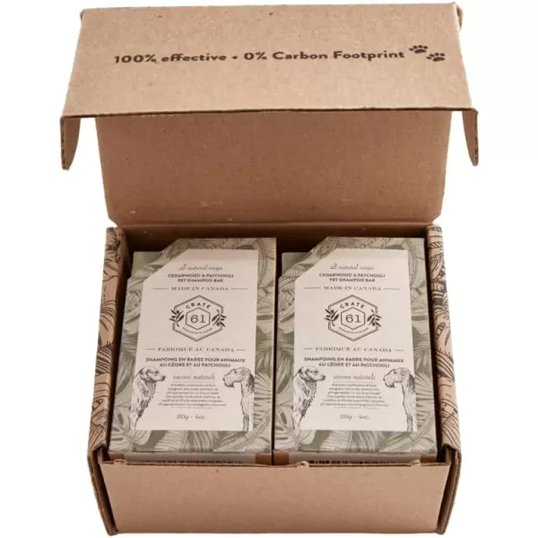 Cedarwood Patchouli 4pack Crate 61 All Natural Cold Process Pet Dog Shampoo Bar pH Balanced 100 plant based Plastic FreeCedarwood Patchouli