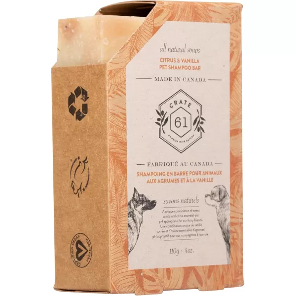Cedarwood Patchouli 4pack Crate 61 All Natural Cold Process Pet Dog Shampoo Bar pH Balanced 100 plant based Plastic FreeCitrus Vanilla