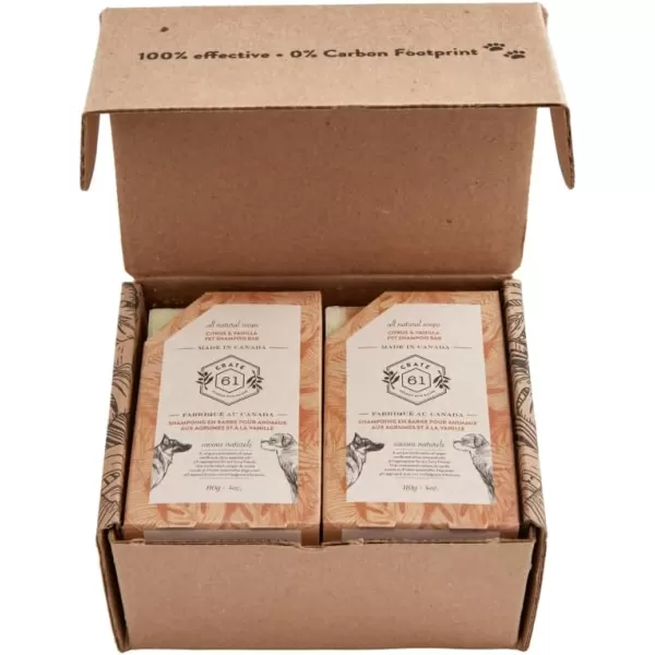 Cedarwood Patchouli 4pack Crate 61 All Natural Cold Process Pet Dog Shampoo Bar pH Balanced 100 plant based Plastic FreeCitrus Vanilla
