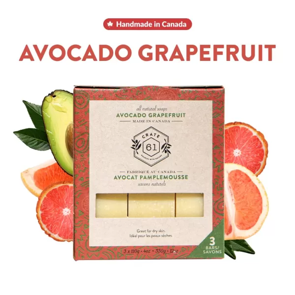 Crate 61 Handmade in Canada Plant Based Cold Process Natural Bar Soap For Face And Body With Premium Essential Oils Eucalyptus ampamp Peppermint For Men And Women 3 Pack EucamintGrapefruit
