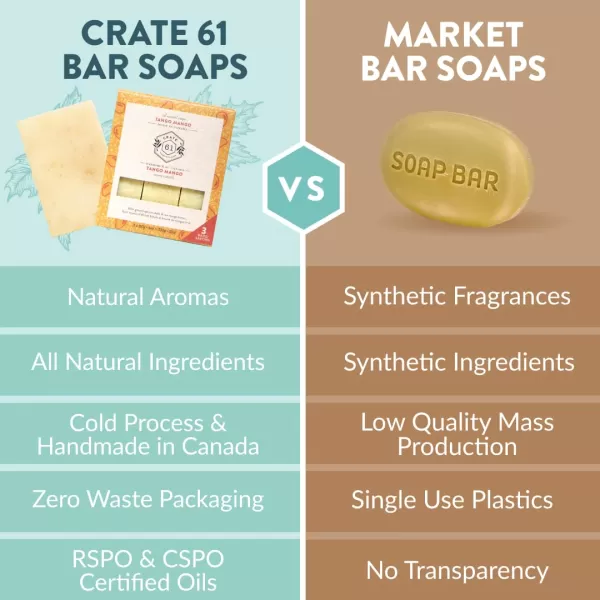 Crate 61 Handmade in Canada Plant Based Cold Process Natural Bar Soap For Face And Body With Premium Essential Oils Eucalyptus ampamp Peppermint For Men And Women 3 Pack EucamintMango