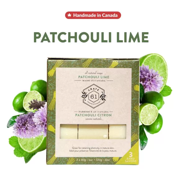 Crate 61 Handmade in Canada Plant Based Cold Process Natural Bar Soap For Face And Body With Premium Essential Oils Eucalyptus ampamp Peppermint For Men And Women 3 Pack Eucamintpatchouli lime