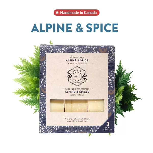Crate 61 Handmade in Canada Plant Based Cold Process Natural Bar Soap For Face And Body With Premium Essential Oils Eucalyptus ampamp Peppermint For Men And Women 3 Pack EucamintAlpine  Spice