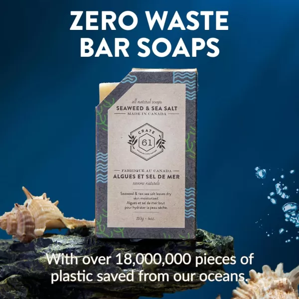 Crate 61 Handmade in Canada Plant Based Cold Process Natural Bar Soap For Face And Body With Premium Essential Oils Eucalyptus ampamp Peppermint For Men And Women 3 Pack EucamintSeaweed and Sea Salt