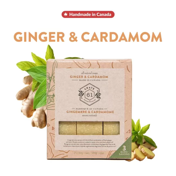 Crate 61 Handmade in Canada Plant Based Cold Process Natural Bar Soap For Face And Body With Premium Essential Oils Eucalyptus ampamp Peppermint For Men And Women 3 Pack EucamintGinger Cardamom