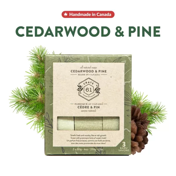 Crate 61 Handmade in Canada Plant Based Cold Process Natural Bar Soap For Face And Body With Premium Essential Oils Eucalyptus ampamp Peppermint For Men And Women 3 Pack EucamintCedarwood Pine