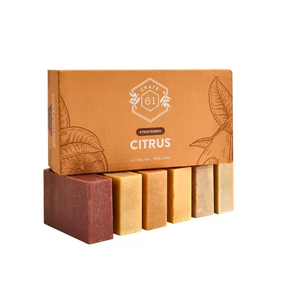Crate 61 Handmade in Canada Plant Based Cold Process Natural Bar Soap With Premium Essential Oils Dry Skin Pack of 6 For HimCitrus
