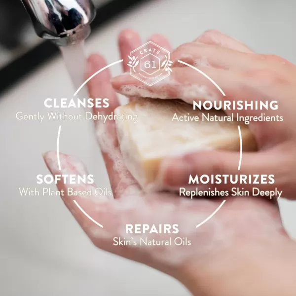 Crate 61 Handmade in Canada Plant Based Cold Process Natural Bar Soap With Premium Essential Oils Dry Skin Pack of 6 For HimDry Skin