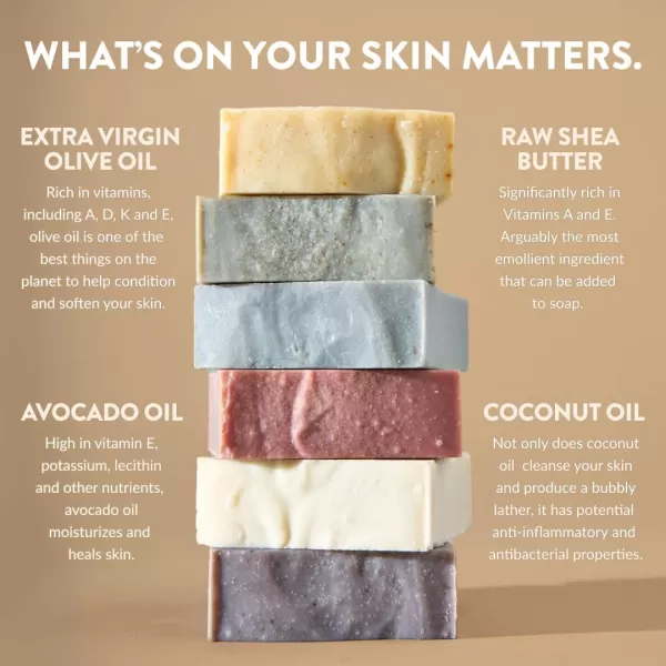 Crate 61 Handmade in Canada Plant Based Cold Process Natural Bar Soap With Premium Essential Oils Dry Skin Pack of 6 For HimDry Skin