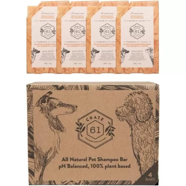 Cedarwood Patchouli 4pack Crate 61 All Natural Cold Process Pet Dog Shampoo Bar pH Balanced 100 plant based Plastic FreeCitrus Vanilla