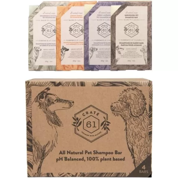 Cedarwood Patchouli 4pack Crate 61 All Natural Cold Process Pet Dog Shampoo Bar pH Balanced 100 plant based Plastic FreeMedley