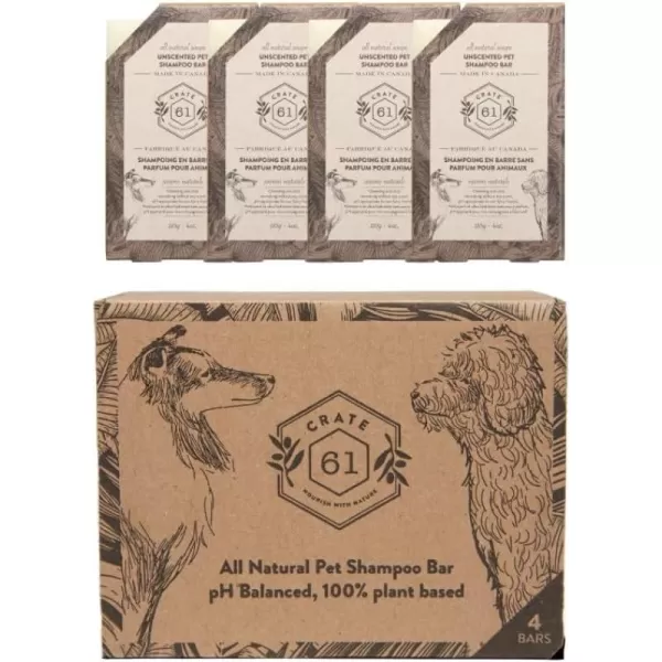 Cedarwood Patchouli 4pack Crate 61 All Natural Cold Process Pet Dog Shampoo Bar pH Balanced 100 plant based Plastic FreeUnscented