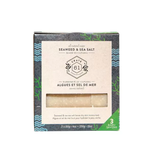 Crate 61 Handmade in Canada Plant Based Cold Process Natural Bar Soap For Face And Body With Premium Essential Oils Eucalyptus ampamp Peppermint For Men And Women 3 Pack EucamintSeaweed and Sea Salt
