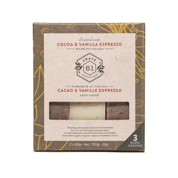 Crate 61 Handmade in Canada Plant Based Cold Process Natural Bar Soap For Face And Body With Premium Essential Oils Eucalyptus ampamp Peppermint For Men And Women 3 Pack EucamintCocoa Vanilla Espresso
