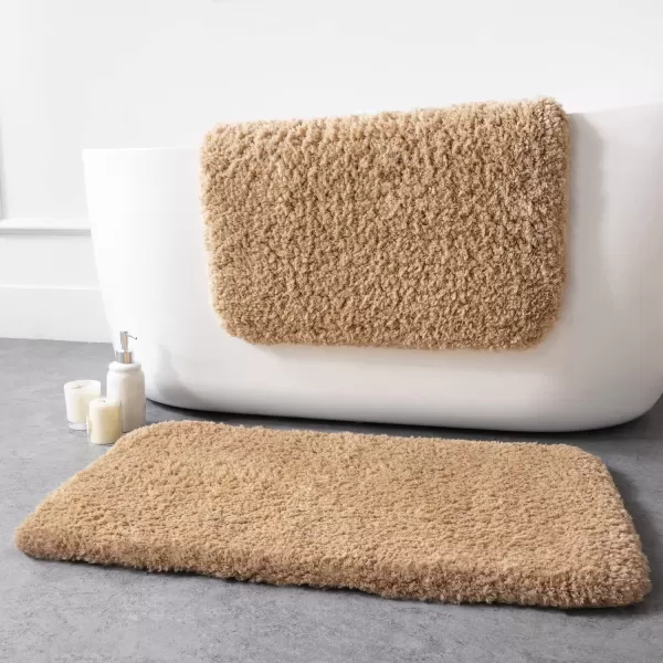Phantoscope Bathroom Rugs  Set of 2 NonSlip Ultra Soft Microfiber Plush Bath Mat Water Absorbing Shower Rugs Sky Blue 17 x 24 ampamp 17 x 47 InchesBeige
