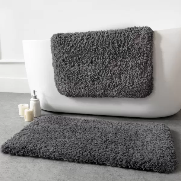 Phantoscope Bathroom Rugs  Set of 2 NonSlip Ultra Soft Microfiber Plush Bath Mat Water Absorbing Shower Rugs Sky Blue 17 x 24 ampamp 17 x 47 InchesDark Grey