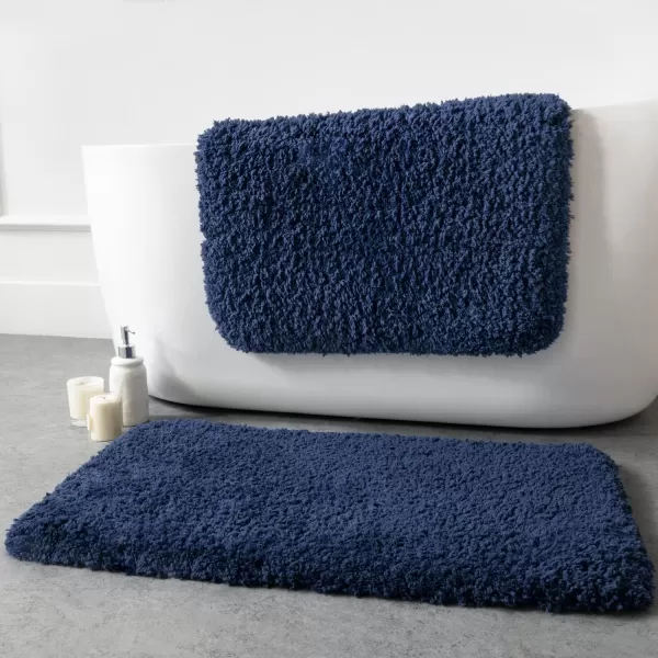 Phantoscope Bathroom Rugs  Set of 2 NonSlip Ultra Soft Microfiber Plush Bath Mat Water Absorbing Shower Rugs Sky Blue 17 x 24 ampamp 17 x 47 InchesDark Blue