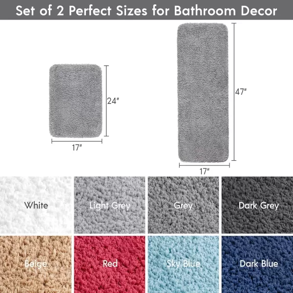 Phantoscope Bathroom Rugs  Set of 2 NonSlip Ultra Soft Microfiber Plush Bath Mat Water Absorbing Shower Rugs Sky Blue 17 x 24 ampamp 17 x 47 InchesGrey