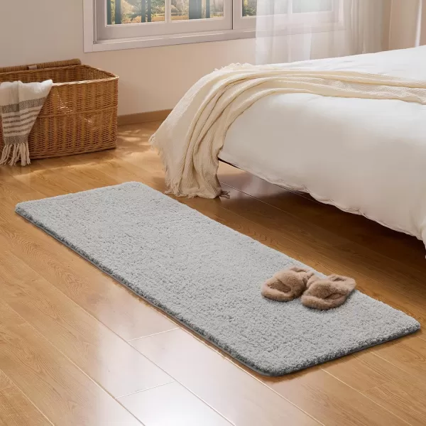 Phantoscope Bathroom Rugs  Set of 2 NonSlip Ultra Soft Microfiber Plush Bath Mat Water Absorbing Shower Rugs Sky Blue 17 x 24 ampamp 17 x 47 InchesLight Grey