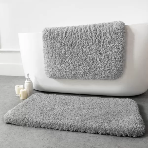 Phantoscope Bathroom Rugs  Set of 2 NonSlip Ultra Soft Microfiber Plush Bath Mat Water Absorbing Shower Rugs Sky Blue 17 x 24 ampamp 17 x 47 InchesLight Grey
