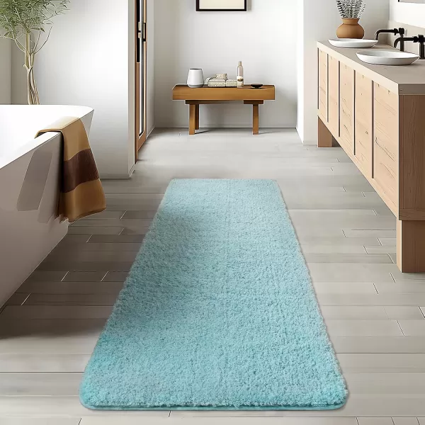 Phantoscope Bathroom Rugs  Set of 2 NonSlip Ultra Soft Microfiber Plush Bath Mat Water Absorbing Shower Rugs Sky Blue 17 x 24 ampamp 17 x 47 InchesSky Blue