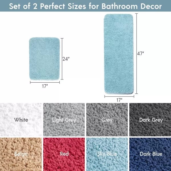 Phantoscope Bathroom Rugs  Set of 2 NonSlip Ultra Soft Microfiber Plush Bath Mat Water Absorbing Shower Rugs Sky Blue 17 x 24 ampamp 17 x 47 InchesSky Blue