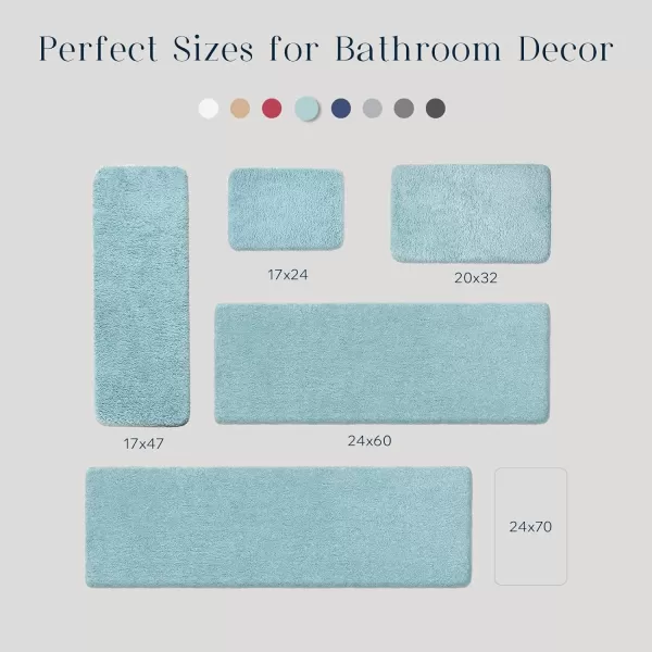 Phantoscope Bathroom Rugs  Set of 2 NonSlip Ultra Soft Microfiber Plush Bath Mat Water Absorbing Shower Rugs Sky Blue 17 x 24 ampamp 17 x 47 InchesSky Blue