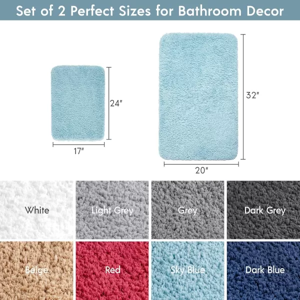 Phantoscope Bathroom Rugs  Set of 2 NonSlip Ultra Soft Microfiber Plush Bath Mat Water Absorbing Shower Rugs Sky Blue 17 x 24 ampamp 17 x 47 InchesSky Blue