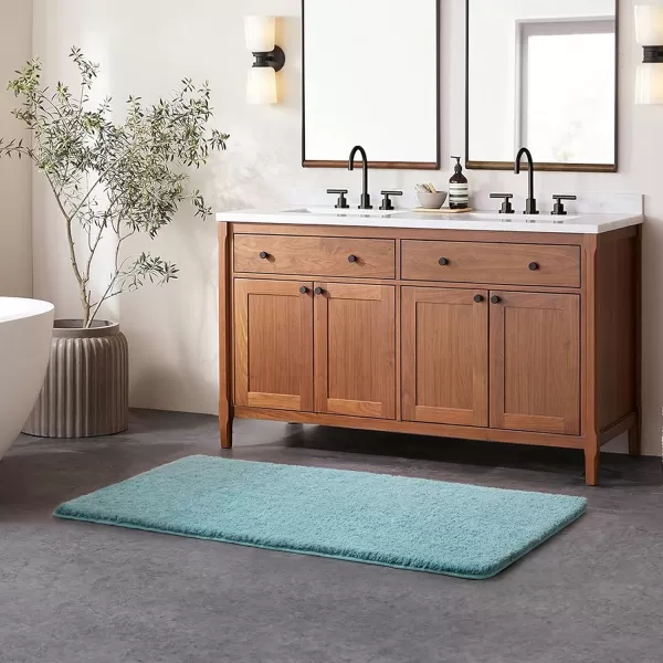 Phantoscope Bathroom Rugs  Set of 2 NonSlip Ultra Soft Microfiber Plush Bath Mat Water Absorbing Shower Rugs Sky Blue 17 x 24 ampamp 17 x 47 InchesSky Blue