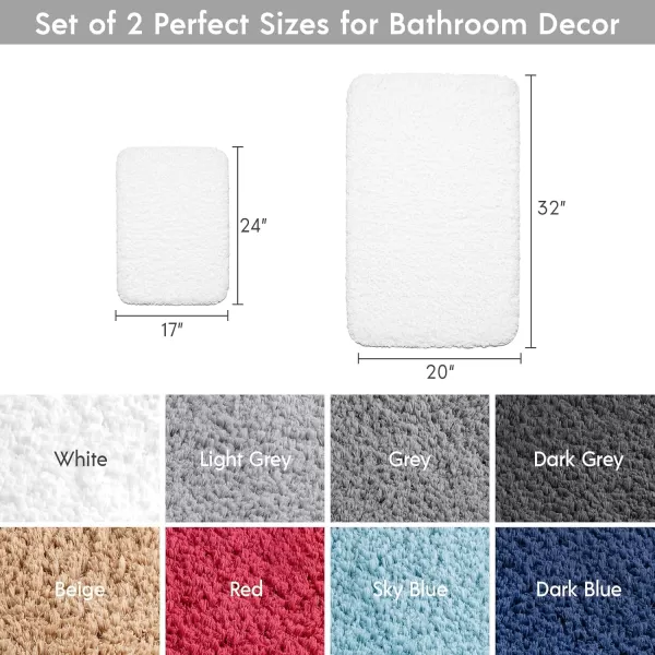 Phantoscope Bathroom Rugs  Set of 2 NonSlip Ultra Soft Microfiber Plush Bath Mat Water Absorbing Shower Rugs Sky Blue 17 x 24 ampamp 17 x 47 InchesWhite