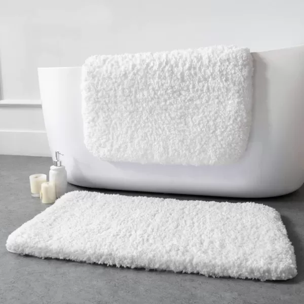 Phantoscope Bathroom Rugs  Set of 2 NonSlip Ultra Soft Microfiber Plush Bath Mat Water Absorbing Shower Rugs Sky Blue 17 x 24 ampamp 17 x 47 InchesWhite