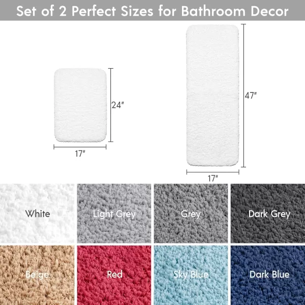 Phantoscope Bathroom Rugs  Set of 2 NonSlip Ultra Soft Microfiber Plush Bath Mat Water Absorbing Shower Rugs Sky Blue 17 x 24 ampamp 17 x 47 InchesWhite