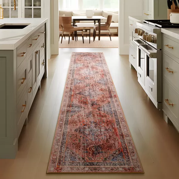 Phantoscope Hallway Runner Rug 2x8  Boho Washable NonSlip Kitchen Rug Runner UltraThin Vintage Distressed Accent Throw Rug for Entryway Laundry Bathroom Bedroom GreyDull TealRustMulti