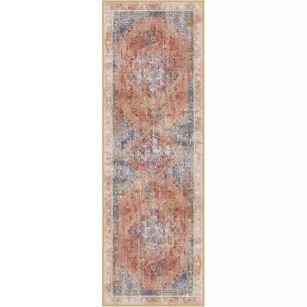 Phantoscope Hallway Runner Rug 2x8  Boho Washable NonSlip Kitchen Rug Runner UltraThin Vintage Distressed Accent Throw Rug for Entryway Laundry Bathroom Bedroom GreyDull TealRustMulti