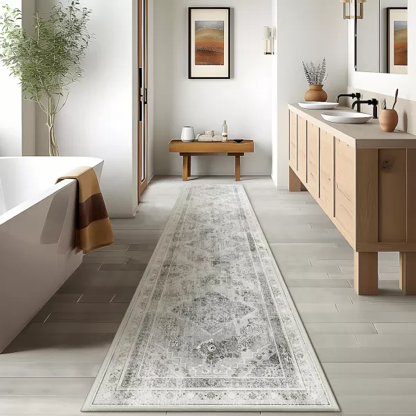 Phantoscope Hallway Runner Rug 2x8  Boho Washable NonSlip Kitchen Rug Runner UltraThin Vintage Distressed Accent Throw Rug for Entryway Laundry Bathroom Bedroom GreyDull TealGreyDull Teal