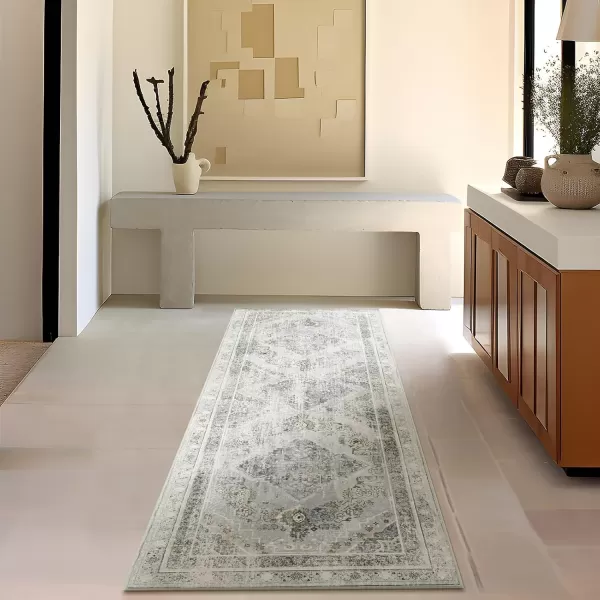 Phantoscope Hallway Runner Rug 2x8  Boho Washable NonSlip Kitchen Rug Runner UltraThin Vintage Distressed Accent Throw Rug for Entryway Laundry Bathroom Bedroom GreyDull TealGreyDull Teal