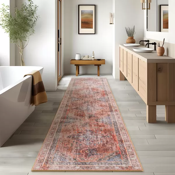 Phantoscope Hallway Runner Rug 2x8  Boho Washable NonSlip Kitchen Rug Runner UltraThin Vintage Distressed Accent Throw Rug for Entryway Laundry Bathroom Bedroom GreyDull TealRustMulti